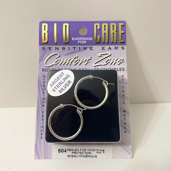 Bio Care Earrings for Sensitive Ears Sterling Silver Hoops - Picture 1 of 12